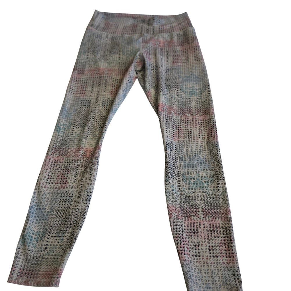 Guru Active Womens Large Geometric Square Print High Waist Leggings Multi-Color